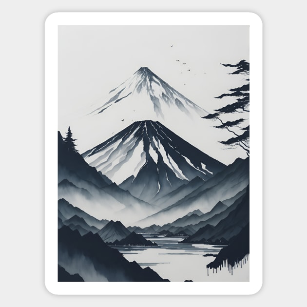 Serene Mount Fuji Sunset - Peaceful River Scenery Sticker by star trek fanart and more